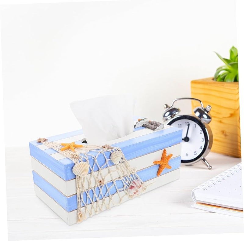 حامل علبة المناديل الخشبية على الطراز المتوسطي متعدد الوظائف لحفظ المناديل - Image 4